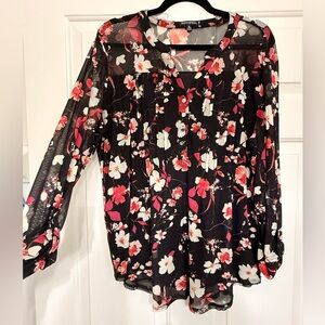 Ava & Grace Black and Red Floral Blouse